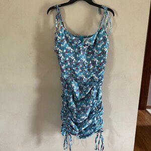 Blue Floral Ruched Dress